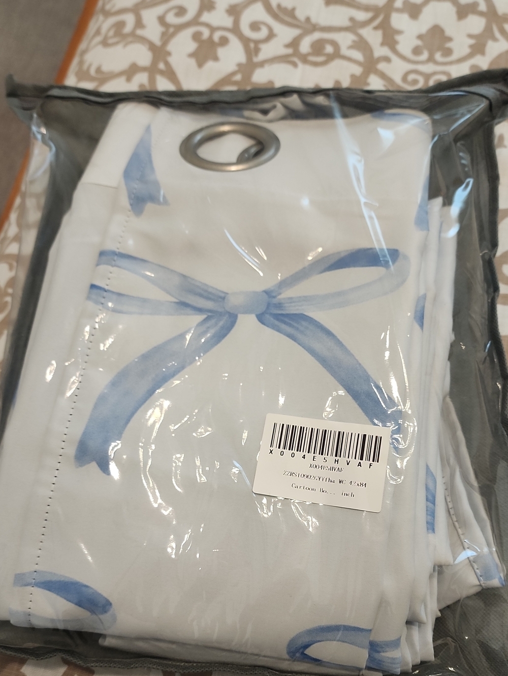 Light Blue Bow Print Grommet Curtain Panel